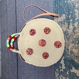 J. Crew circle pom pom straw tote